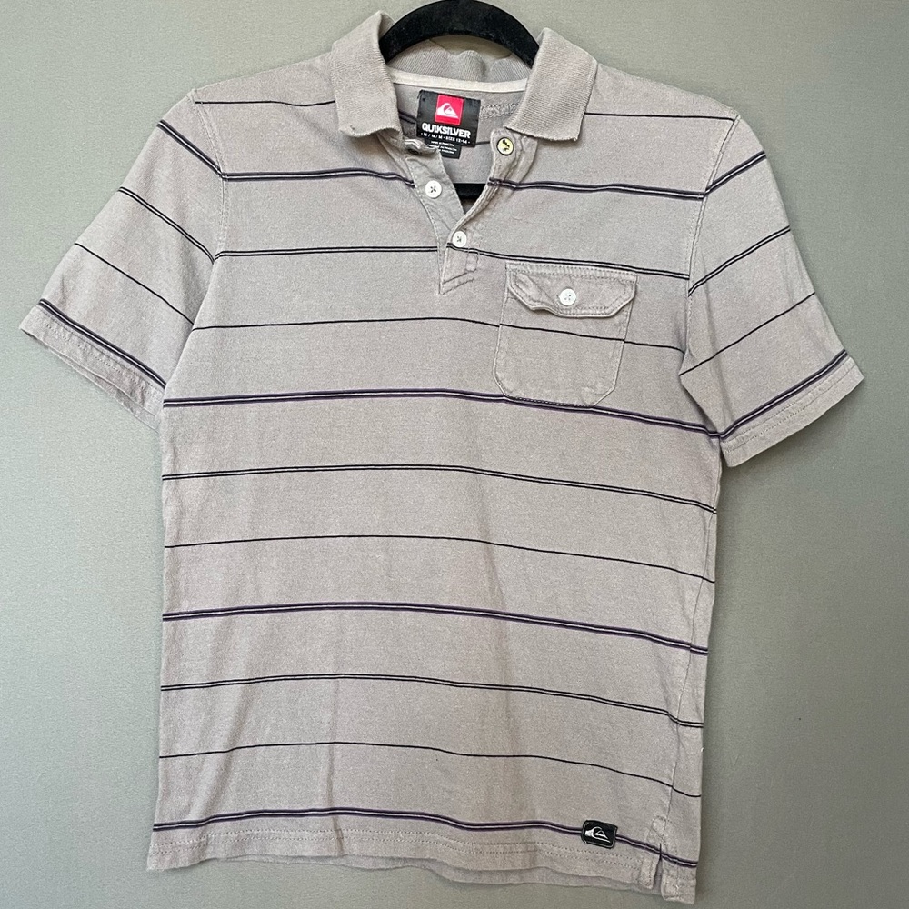 Quicksilver boys gray and black striped polo shirt - size 12/14